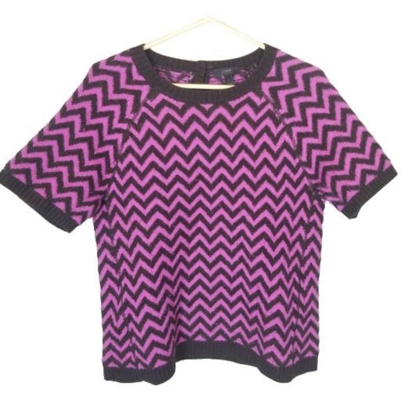 J.Crew Womens L Purple Zigzag Print Crew Neck Shor - Picture 2 of 10